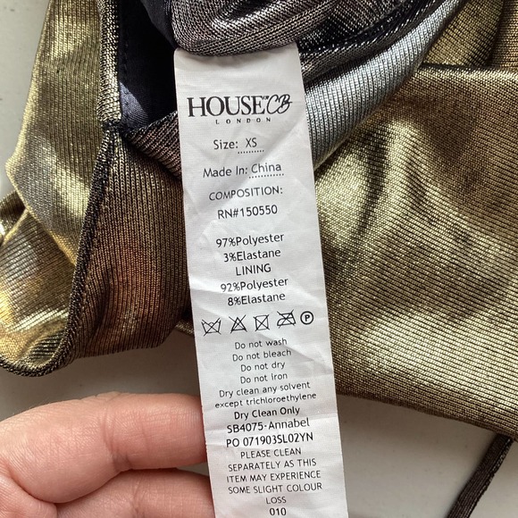 House of CB Davina Silver Gold Drape Halter Mini Dress XS - Picture 10 of 10